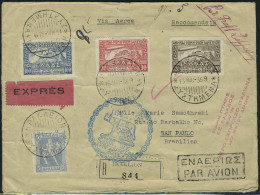 Lettre N° 5/7, Les 3 Valeurs Sur LR Zeppelin LZ 127 1933 + Grille Spéciale 27 May 1933 En Rouge Pour Sao... - Sonstige & Ohne Zuordnung