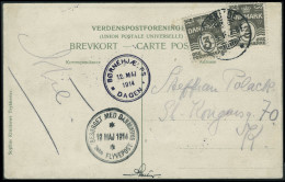 Lettre 1er Vol Postal. C.P. Avec CàD Roskilde 12.5.1914. Cachets Bornehjaelps Dagen 12 Maj 1914 Et Besorget... - Autres & Non Classés