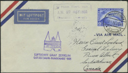 Lettre N° 38/9, Sur L Zeppelin, Cachet  Illustré Luftschiff Graf Zeppelin Ostsee Jahr - Rundfahrt 1931,... - Other & Unclassified