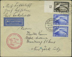 Lettre N° 38 X 2 + 39 Sur L Zeppelin SAF 1930, Cad Friedrichshafen 18.5.30 Pour New York, Au Verso Cachet... - Otros & Sin Clasificación