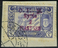 Oblitéré N° 4, 2 Pi Sur 1pi Bleu Violet, Surcharge Carmin Sur Petit Fragment T.B. Maury 70c - Sonstige & Ohne Zuordnung