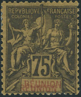 Neuf Avec Charnière N° 43a. 75c Violet Noir Sur Jaune, Double Légende Réunion, T.B. ... - Otros & Sin Clasificación