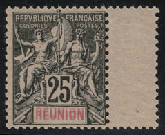 Neuf Sans Charnière N° 39a, 25c Noir Sur Rose, Bdf, Double Légende Réunion, T.B. Maury - Sonstige & Ohne Zuordnung