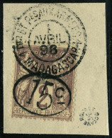 Fragment N° 24, 15c Sur 2c Lilas Brun Sur Paille, Obl. 1er Avril 1898, Sur Fragment, T.B. Signé Roumet - Otros & Sin Clasificación