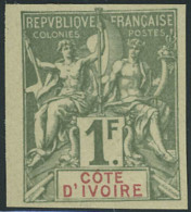 Neuf Sans Gomme N° 13a. 1f Vert-olive, Non Dentelé, T.B. - Autres & Non Classés