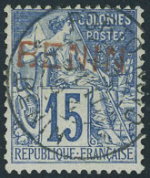 Oblitéré N° 6B, 15c Bleu Surcharge Rouge, T.B. Signé A Brun - Otros & Sin Clasificación