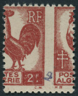 Neuf Sans Charnière N° 220. 2f Rouge, Impression Recto Et à Cheval Au Verso. T.B. - Autres & Non Classés