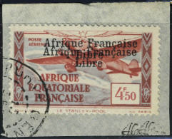 Fragment N° 17a, 4f50 Afrique Française Libre, Double Surcharge Obl Sur Petit Fragment, T.B.... - Autres & Non Classés