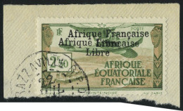 Fragment N° 15b, 2f50 Afrique Francaise Libre, Double Surcharge Sur Petit Frgt, T.B. Signé Brun - Autres & Non Classés