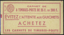 Neuf Sans Charnière N° 1011C-C1, 25f Rouge Muller, Carnet De 8t, Piquage à Cheval T.B. Maury - Other & Unclassified