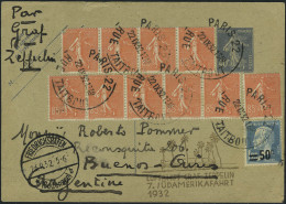 Lettre Zeppelin 7è SAF 1932 Pour L'Argentine T.B., Entier Postal à 40c + Affr. Complémentaire,... - Sonstige & Ohne Zuordnung