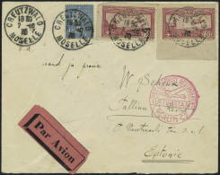 Lettre N° 5, 1.50 Carmin X 2, 1f Semeuse Obl Creutzwald 2.10.30 Sur L PA Via Berlin Pour Tallin Estonie... - Sonstige & Ohne Zuordnung