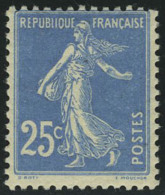 Neuf Avec Charnière N° 140u, 25c Semeuse Bleu, Faux De Nice, Cl, T.B. - Other & Unclassified