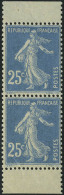 Neuf Sans Charnière N° 140f, 25c Bleu Type Semeuse, Paire Hor De Carnet, Type II, T.B. - Other & Unclassified