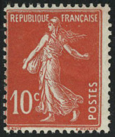 Neuf Sans Charnière N° 138c, 10c Semeuse écarlate, Infime Adhérence, T.B. - Autres & Non Classés