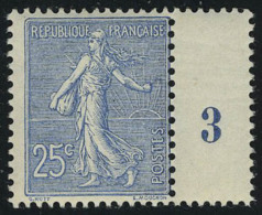 Neuf Sans Charnière N° 132, 25c Semeuse Bleu Bdf Millésime 3 T.B. - Other & Unclassified