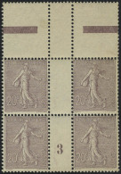 Neuf Sans Charnière N° 131, 20c Semeuse, Bloc De 4, Haut De Feuille, Millésime 3, T.B. - Other & Unclassified