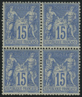 Neuf Sans Charnière N° 90, 15c Bleu, Bloc De 4 Très Bien Centré, T.B. - Sonstige & Ohne Zuordnung