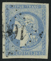 Oblitéré N° 44A, 20c Bleu Type I Superbe, Signé Brun - Autres & Non Classés