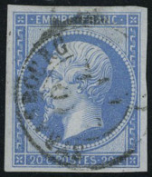 Oblitéré N° 14Bb, 20c Type II, Bleu Sur Lilas Obl Càd De Strasbourg, T.B. - Sonstige & Ohne Zuordnung