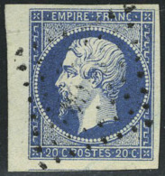 Oblitéré N° 14Ab, 20c Bleu Noir, 3 Belles Marges Dont 1 Voisin + Bdf, Luxe - Sonstige & Ohne Zuordnung