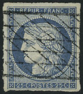 Oblitéré N° 4, 25c Bleu Obl Grille Sans Fin T.B. - Altri & Non Classificati