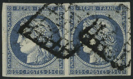 Oblitéré N° 4, 25c Bleu, Paire Hor., T.B. - Autres & Non Classés