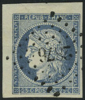 Oblitéré N° 4, 25c Bleu Cdf + 2 Belles Marges Obl Légère Los PC 2876, Luxe, Petite... - Otros & Sin Clasificación