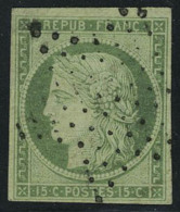 Oblitéré N° 2b, 15c Vert Foncé Obl étoile Points, T.B. Signé JF Brun - Other & Unclassified
