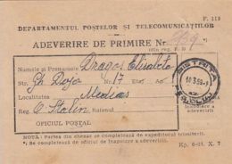 CONFIRMATION OF RECEIVE, MONEY ORDER, 1959, ROMANIA - Cartas & Documentos