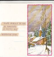 TELEGRAPH, VILLAGE IN WINTER, HAPPY NEW YEAR, TELEGRAMME, 1970, ROMANIA - Telegraaf