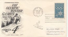 OLYMPIC GAMES, SQUAW VALLEY'60, SKIING, COVER FDC, 1960, USA - Invierno 1960: Squaw Valley