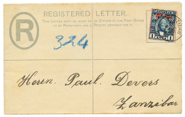 ZANZIBAR : 1a Canc. ZANZIBAR On REGISTERED LETTER(2a) To ZANZIBAR. Rare Commercial Local Mail (P. DEVERS Correspondance) - Other & Unclassified