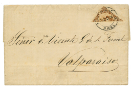 1876 PERU Bisect 20c Canc. IQUIQUE On Entire Letter To VALPARAISO(CHILE). Vvf. - Pérou