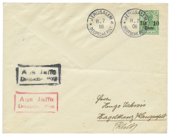 1908 P./Stat 10p Canc. JERUSALEM + Boxed AUS JAFFA In Red And In Black To GERMANY. Scarce. Vvf. - Palestine