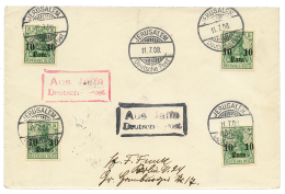 1908 10p On 5pf(x4) Canc. JERUSALEM + Boxed AUS JAFFA DEUTSCH POST In Red And Black To BERLIN. Vf. - Palestine