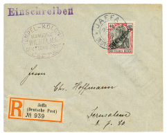 PALESTINE : 1909 50c On 40pf Canc. JAFFA + TEMPEL-KOLONIE/HAMIDIJE-WILHELMA/JAFFA On Registered Envelope To JERUSALEM. R - Palestine