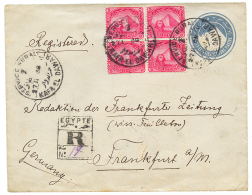 1908 EGYPT P./Stat 1P + 5m(x4) Canc. SERVICE RURAL KAFR EL DAWARI, Sent REGISTERED To GERMANY. Vf. - Altri & Non Classificati