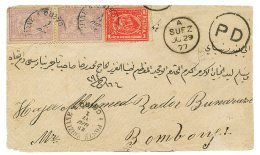 1877 10p Mauve(x2) + 1P Canc. CAIRO + British Cds SUEZ + Large Pd On Envelope To INDIA. Vvf. - Autres & Non Classés