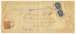 1903 RUSSIAN CHINA 10k(x2) + CHINA 20c Canc. TIENTSIN On Envelope Via SIBERIA To ENGLAND. Vf. - Autres & Non Classés