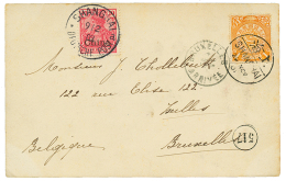 1901 GERMAN CHINA 10of Canc. SHANGHAI + CHINA 1c On Card(illustrated In Color) To BELGIUM. Vvf. - Altri & Non Classificati