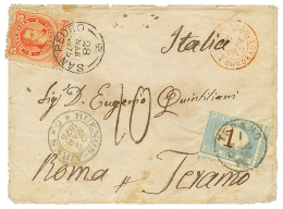 1875 ARGENTINA 5c Canc. SAN PEDRO + ITALY POSTAGE DUE 1L Canc. TERANO On Envelope. Vf. - Sonstige & Ohne Zuordnung