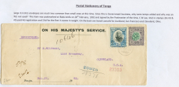 1902 2 1/2d + 4d Canc. TONGA On "OHMS" REGISTERED Envelope To USA. Vvf. - Other & Unclassified