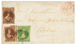 1865 1 SHILLING Yellow Gren + 6d Red-brown Perf. 12 1/2 (x2), 1 Copy With Fault Canc. 7 On REGISTERED Envelope(cleaned) - Other & Unclassified