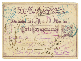 TURKEY To INDIA : 1879 TURKEY P./Stat 20p To CALCUTTA. Verso, 15 Cancellations !!!. Light Crease. Vf. - Autres & Non Classés