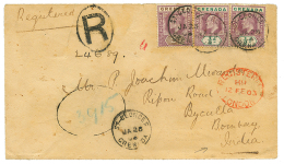 GRENADA To INDIA : 1903 1/2d(x2) + 2d Canc. ST GEORGES On REGISTERED Envelope To INDIA. Vf. - Altri & Non Classificati