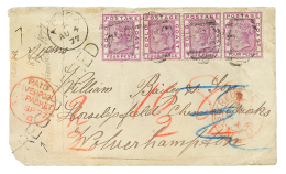 1877 4d Mauve(SG 7)x4 Canc. 554 + ACCRA + Rare Straight Line Cachet REGISTERED On Envelope To ENGLAND. Minor Edge Faults - Sonstige & Ohne Zuordnung