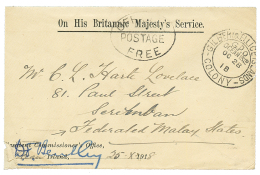 GILBERT & ELLICE To MALAYA : 1918 ON HIS MAJESTY'S SERVICE On Envelope(fault) From OCEAN ISLAND To SEREMBAN MALAY ST - Other & Unclassified