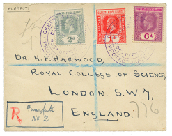 GILBERT & ELLICE : 1918 1d+ 2d+ 6d On REGISTERED Envelope From FUNAFUTI To ENGLAND. Scarce. Vvf. - Altri & Non Classificati