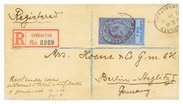 1912 2 SHILLING Canc. REGISTERED GIBRALTAR On Envelope To GERMANY. Rare Stamp On Letter. Vvf. - Sonstige & Ohne Zuordnung